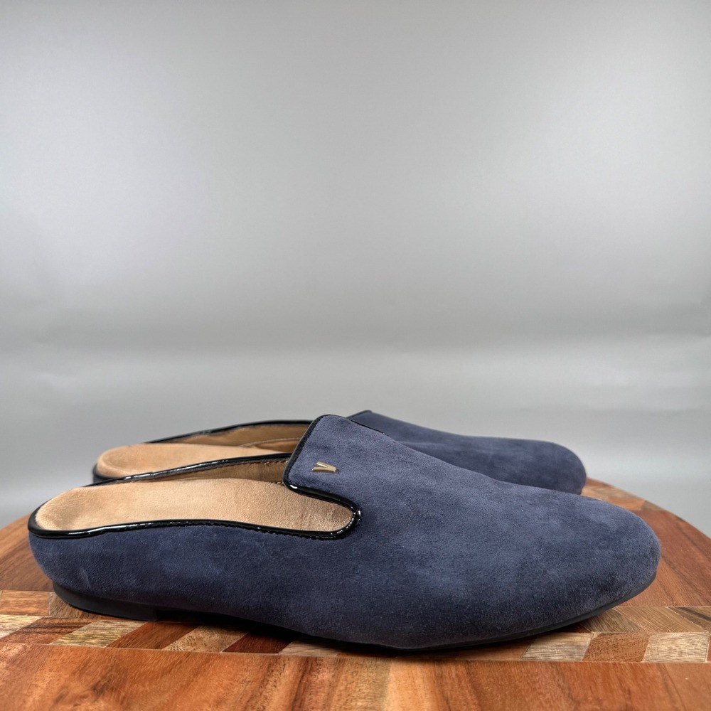 Vionic Carnegie Navy Blue Suede Loafer Mules Womens 6 Flat Slip On Shoes